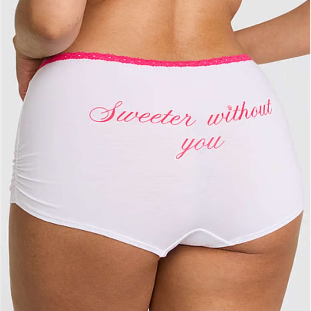 Pink Lace-Trim Cotton shorites  with 'Sweeter without you' Print